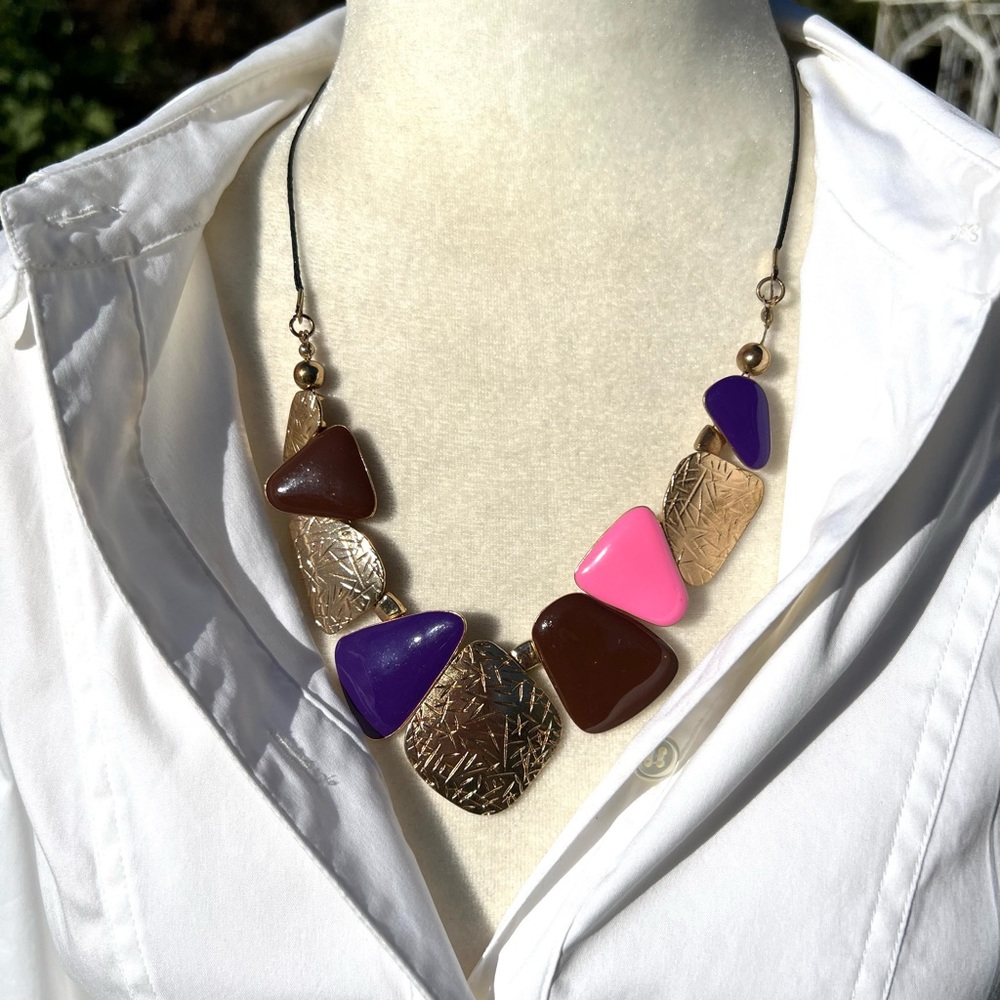 Multicolor Enamel Statement Necklace - image 3